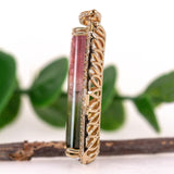 10ct Watermelon Tourmaline Pendant 14K Yellow Gold with Natural Earth Mined Diamonds | EM 26.5x8mm