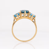 Aveline 14k Solid Gold London Blue Topaz Ring, Three Stone Setting | Round 8mm