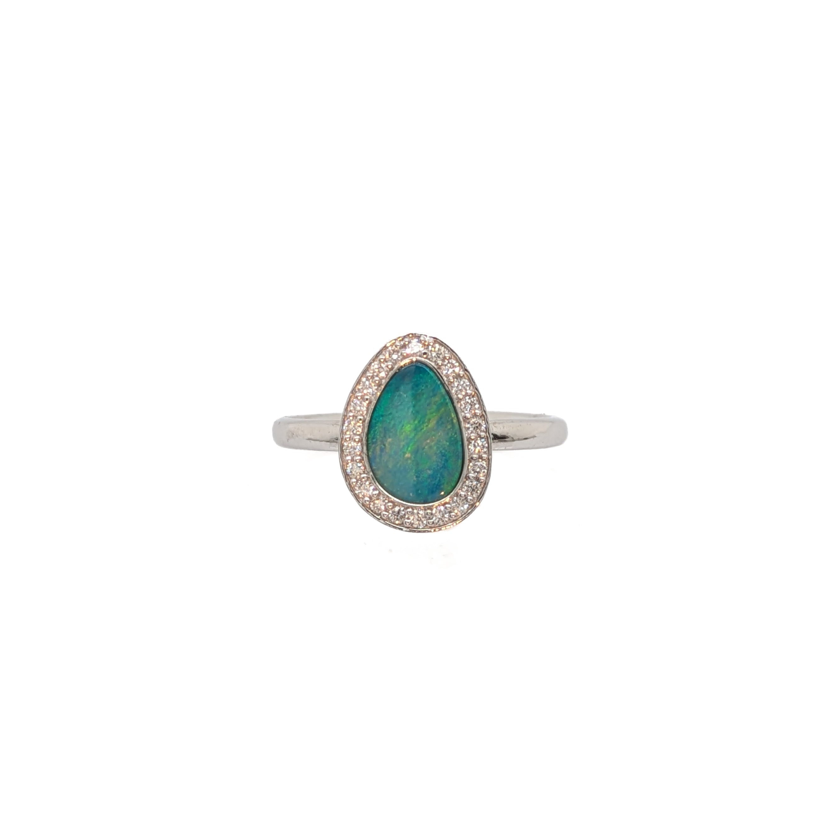 elysia 14k white gold 1.08cts boulder opal diamond ring | fancy shape 9x7mm