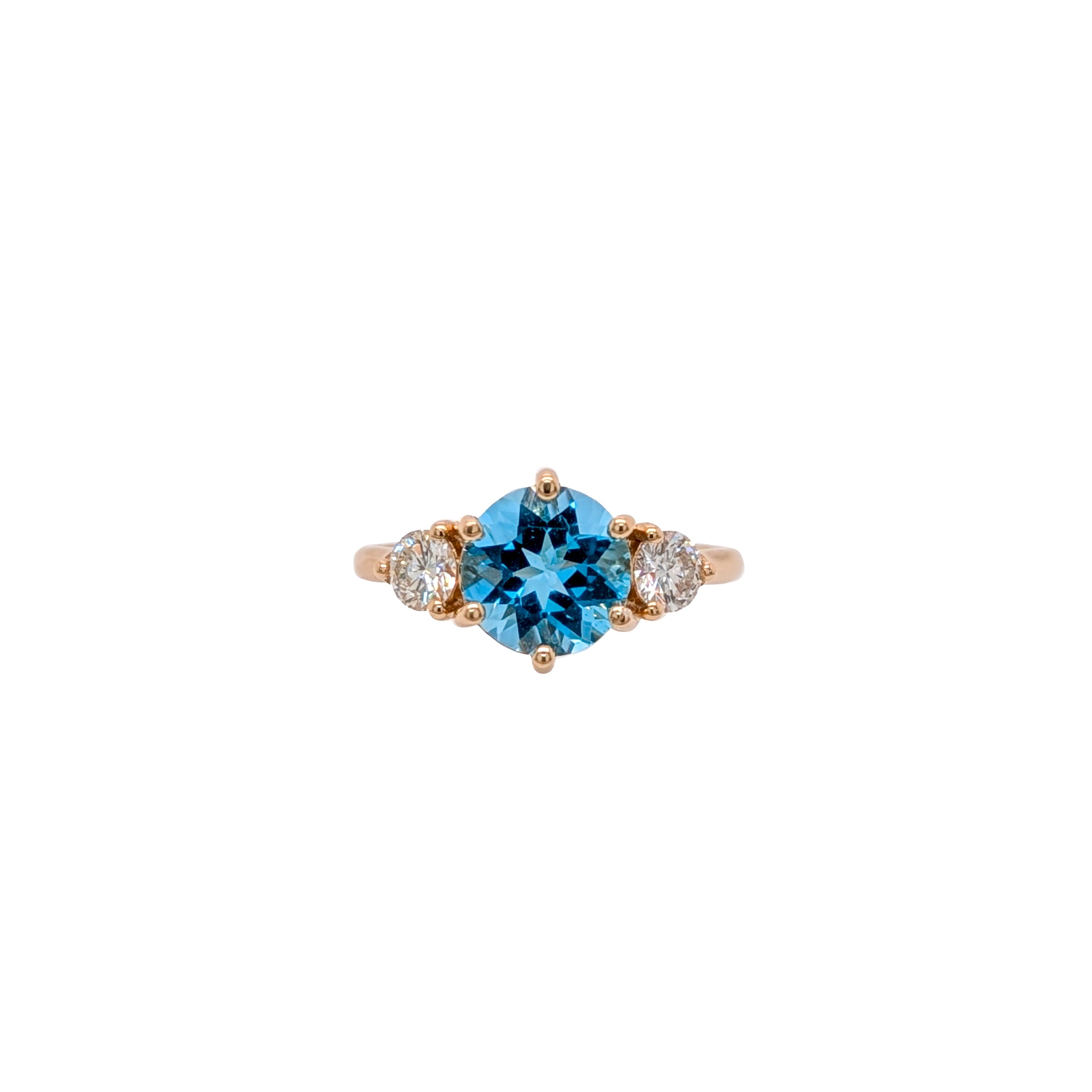 Zuri 14K Yellow Gold 2.1cts Swiss Blue Topaz Diamond Wedding Ring | Round 8mm