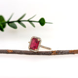 Alma 14K Yellow Gold 4.25cts Madagascar Ruby Diamond Ring | Emerald Cut 10x8mm