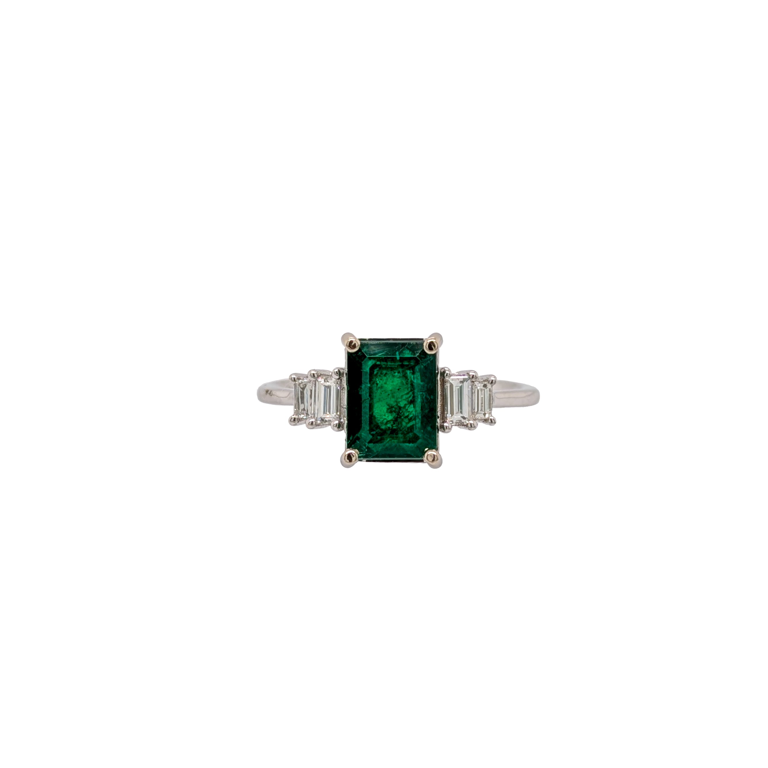 Femila 14K White Gold 1.5cts Zambian Emerald Diamond Ring | Emerald Cut 8x6mm