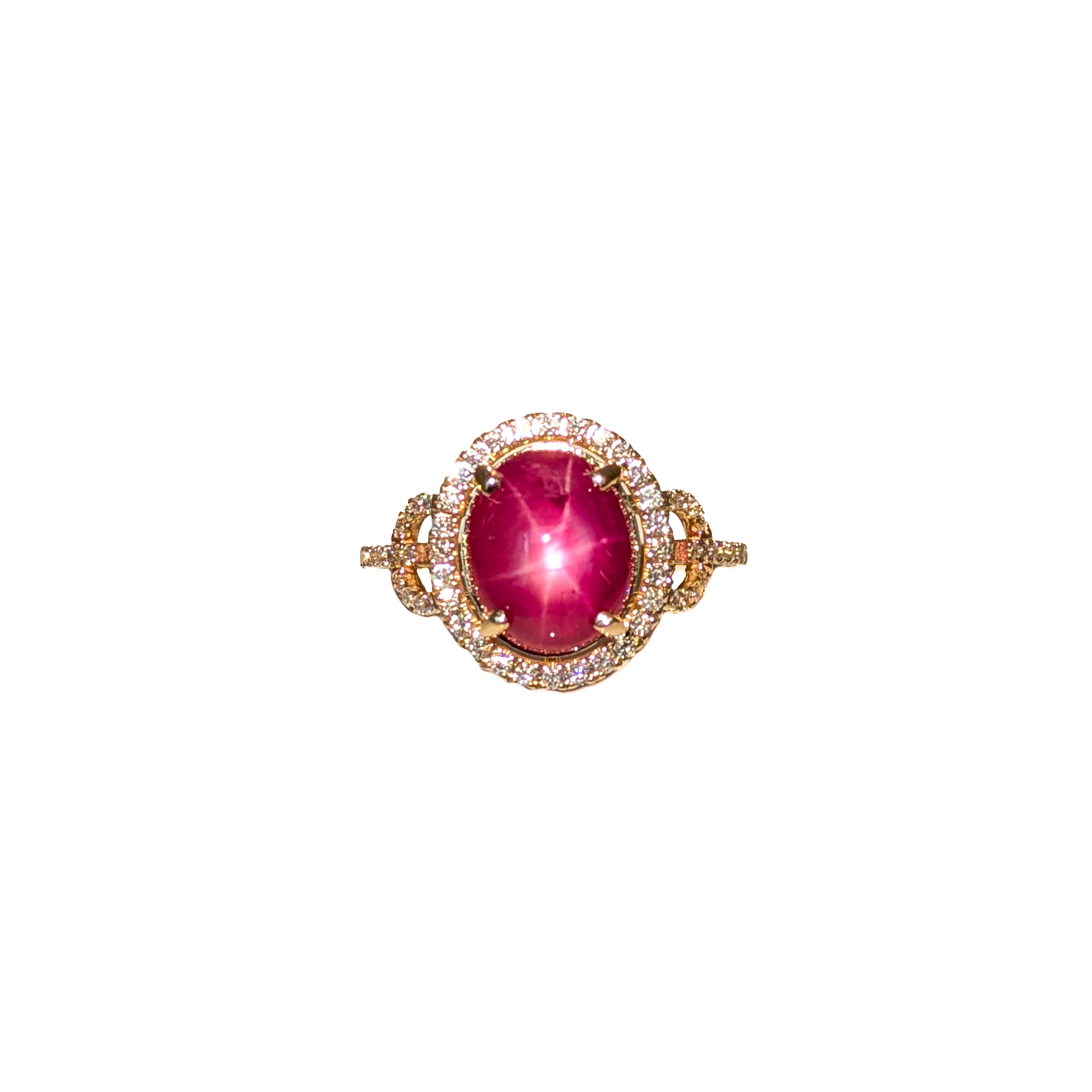 astra 14k yellow gold 4.95cts star ruby diamond wedding ring | oval 11x8mm