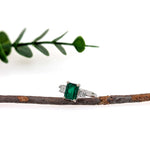 Femila 14K White Gold 1.5cts Zambian Emerald Diamond Ring | Emerald Cut 8x6mm