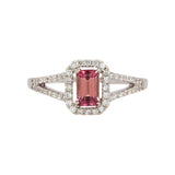 Navika 14K White Gold Pink Tourmaline Diamonds Ring | EM 6x4mm