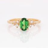 Aranya 14k Solid Gold Tsavorite Garnet Ring with Natural Diamonds Accents | Round 7x5mm