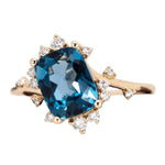 Llyas 14K Yellow Gold 2.55cts London Blue Topaz Diamond Ring | Cushion 9x7mm