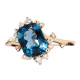 Llyas 14K Yellow Gold 2.55cts London Blue Topaz Diamond Ring | Cushion 9x7mm