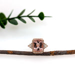 Stella 14K Rose Gold 3.7cts Peach Morganite Diamond Ring | Cushion 11x8mm