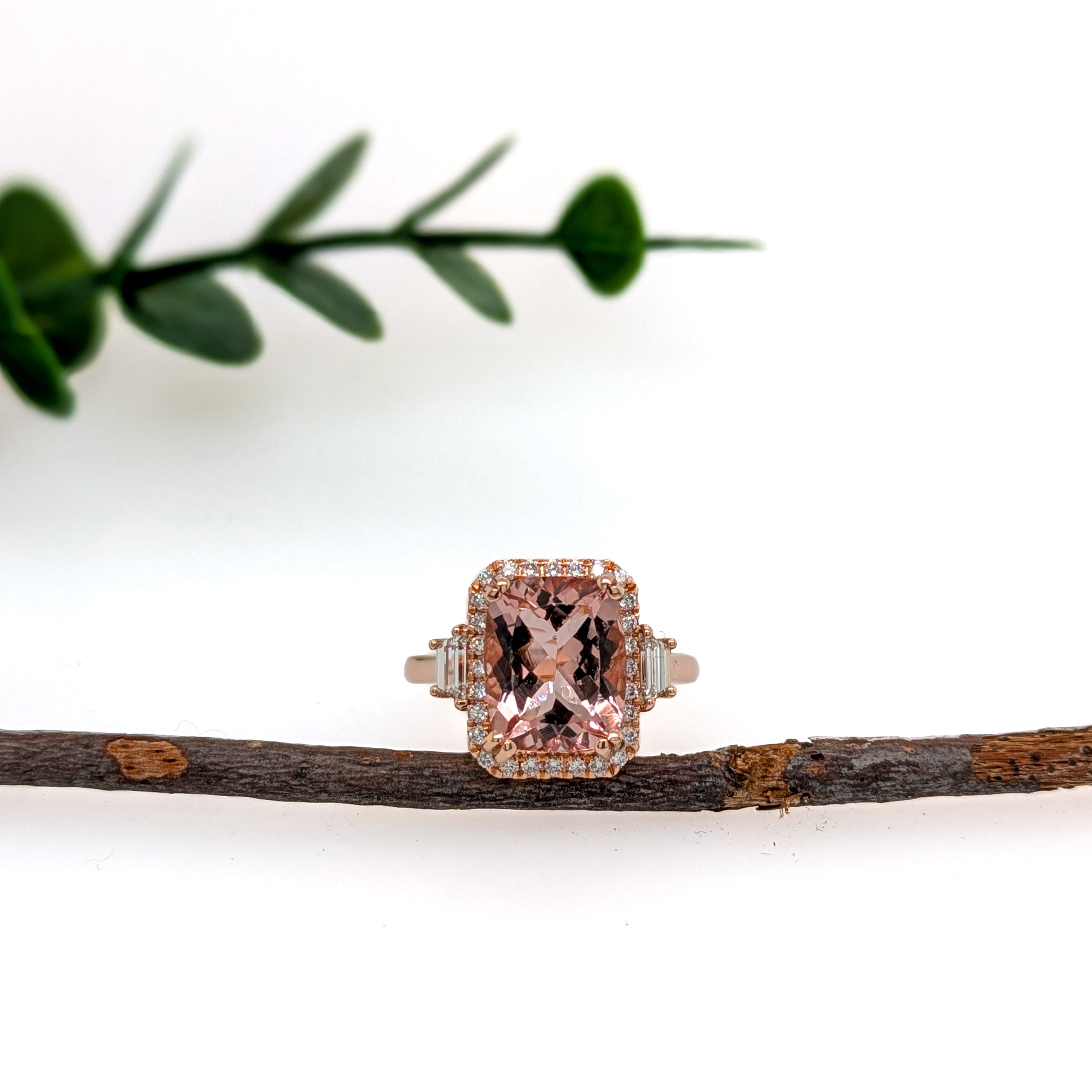 Stella 14K Rose Gold 3.7cts Peach Morganite Diamond Ring | Cushion 11x8mm