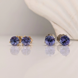 Tanzanite Martini Solitaire Stud Earrings | Round 3mm 4mm 5mm 6mm 7mm 8mm