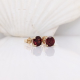Four Prong Round Red Garnet Solitaire Stud Earrings in 14K Gold |  3mm 4mm 5mm 6mm 7mm 8mm