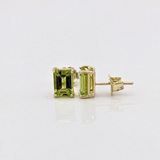 Peridot Emerald Cut Solitaire Stud Earrings |  6x4mm 7x5mm 8x6mm 9x7mm 10x8mm