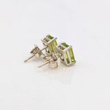 Peridot Emerald Cut Solitaire Stud Earrings |  6x4mm 7x5mm 8x6mm 9x7mm 10x8mm