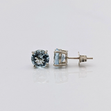 Four Prong Round Aquamarine Solitaire Stud Earrings | 3mm 4mm 5mm 6mm 7mm 8mm