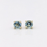 Four Prong Round Aquamarine Solitaire Stud Earrings | 3mm 4mm 5mm 6mm 7mm 8mm