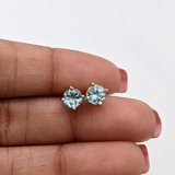 Four Prong Round Aquamarine Solitaire Stud Earrings | 3mm 4mm 5mm 6mm 7mm 8mm