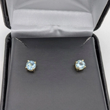 Four Prong Round Aquamarine Solitaire Stud Earrings | 3mm 4mm 5mm 6mm 7mm 8mm