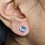 Four Prong Round Aquamarine Solitaire Stud Earrings | 3mm 4mm 5mm 6mm 7mm 8mm