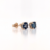 Four Prong Round London Topaz Solitaire Stud Earrings | 3mm 4mm 5mm 6mm 7mm 8mm