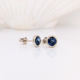 Solitaire Bezel Round Blue Sapphire Solitaire Stud Earrings | 6mm