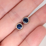 Solitaire Bezel Round Blue Sapphire Solitaire Stud Earrings | 6mm