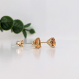 Citrine Round Martini Solitaire Stud Earrings | 3mm 4mm 5mm 6mm 7mm 8mm
