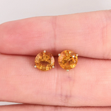 Citrine Round Martini Solitaire Stud Earrings | 3mm 4mm 5mm 6mm 7mm 8mm