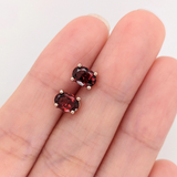 Garnet Oval Solitaire Stud Earrings | 5x3mm 6x4mm 7x5mm 8x6mm 9x7mm 10x8mm