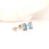 Swiss Topaz Emerald Cut Solitaire Stud Earrings | 6x4mm 7x5mm 8x6mm 9x7mm 10x8mm