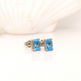 Swiss Topaz Emerald Cut Solitaire Stud Earrings | 6x4mm 7x5mm 8x6mm 9x7mm 10x8mm