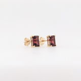 Garnet Emerald Cut Solitaire Stud Earrings | 6x4mm 7x5mm 8x6mm 9x7mm 10x8mm