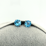 Four Prong Round Swiss Topaz Solitaire Stud Earrings | 3mm 4mm 5mm 6mm 7mm 8mm
