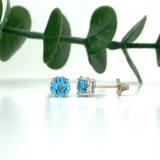 Four Prong Round Swiss Topaz Solitaire Stud Earrings | 3mm 4mm 5mm 6mm 7mm 8mm