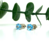 Four Prong Round Swiss Topaz Solitaire Stud Earrings | 3mm 4mm 5mm 6mm 7mm 8mm