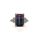 Tessa 14K White Gold Bi-Color Tourmaline Diamond Ring | Emerald Cut 12x8mm