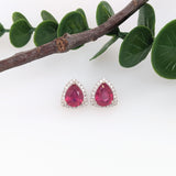 Nia 14K Solid Gold Madagascar Ruby Diamond Earrings | Trillion Shape 9x7mm