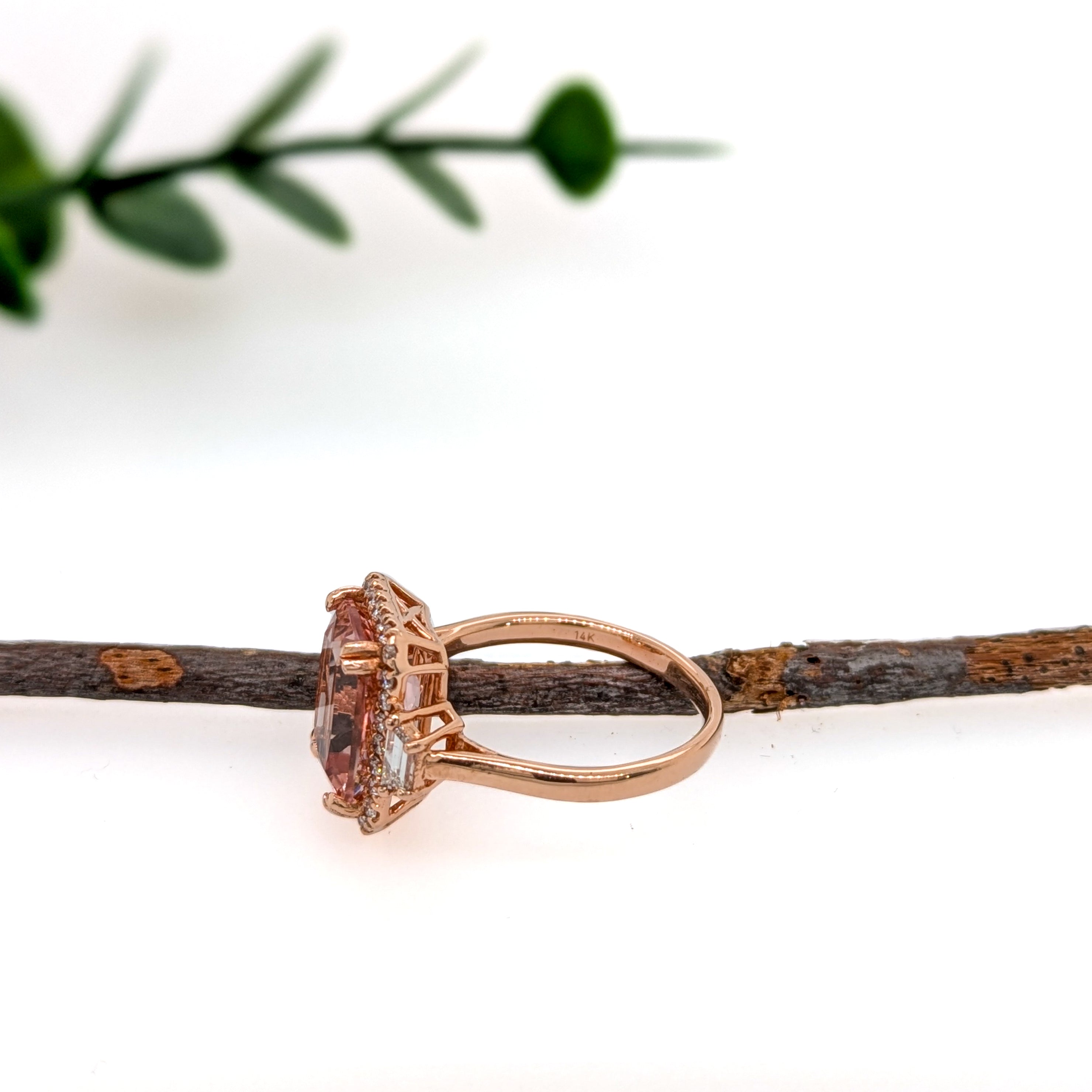 Stella 14K Rose Gold 3.7cts Peach Morganite Diamond Ring | Cushion 11x8mm
