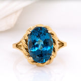 Sylvie 14k Solid Gold Statement London Blue Topaz Ring | Oval 13x9mm