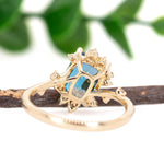 Llyas 14K Yellow Gold 2.55cts London Blue Topaz Diamond Ring | Cushion 9x7mm