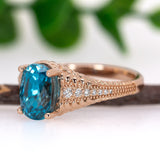Indu 14K Rose Gold 4.73cts Blue Zircon Diamond Ring | Oval 9x7mm