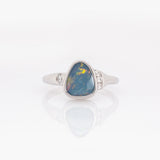 Orlina Solid 14k White Gold Boulder Opal Ring with Natural Diamonds Accents