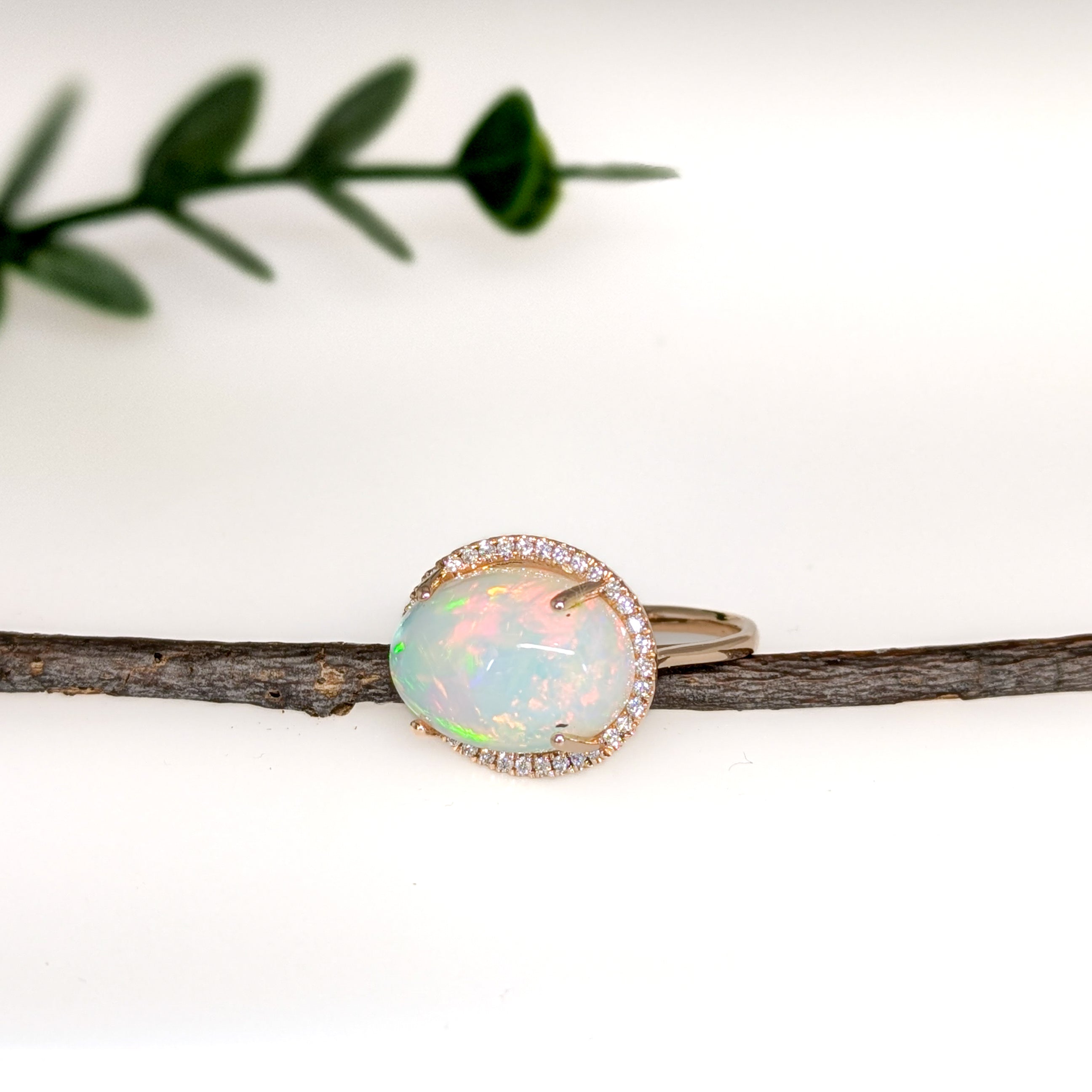 liora 14k yellow gold 6.77cts opal diamond ring | oval 15x12mm