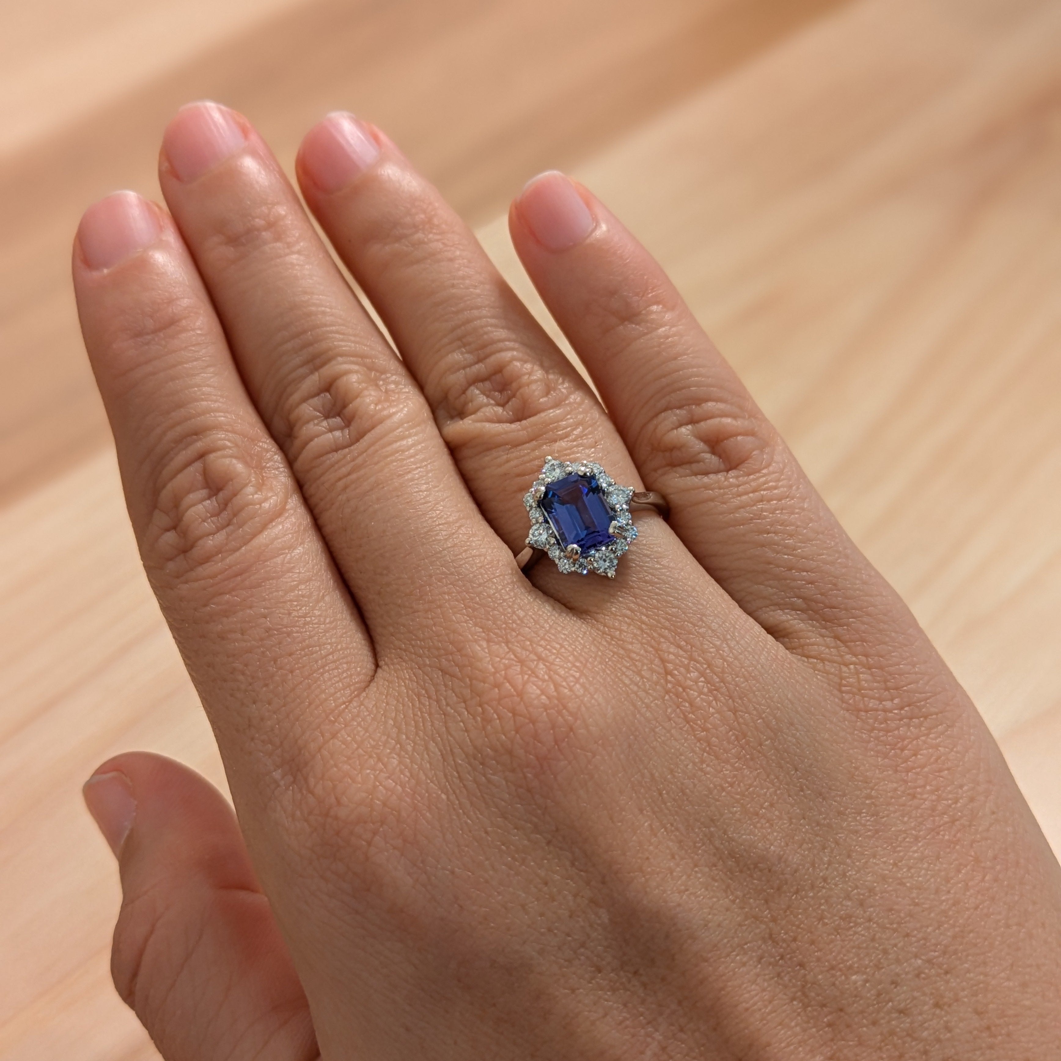 sonam 14k white gold 1.58cts tanzanite diamond ring | emerald cut 8x6mm