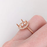 Lovely East West Oval Ring Semi Mount with a Halo of Natural Diamond Accents in Solid 14k Gold | Oval