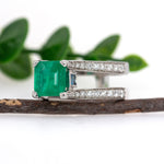 Alena 14K White Gold 2.27cts Colombian Emerald Diamond Ring | Asscher 9mm