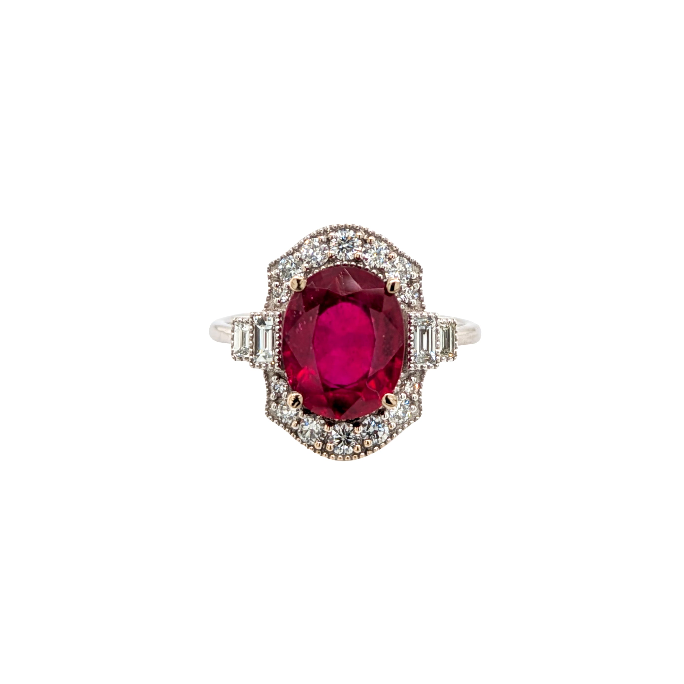 Nitya 14K White Gold 5.08cts Madagascar Ruby Diamond Ring | Oval 11x9mm
