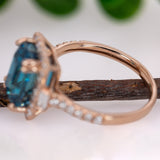 Tanvi 14K Rose Gold 6.68cts Blue Zircon Diamond Ring | Emerald Cut 9.5x7mm