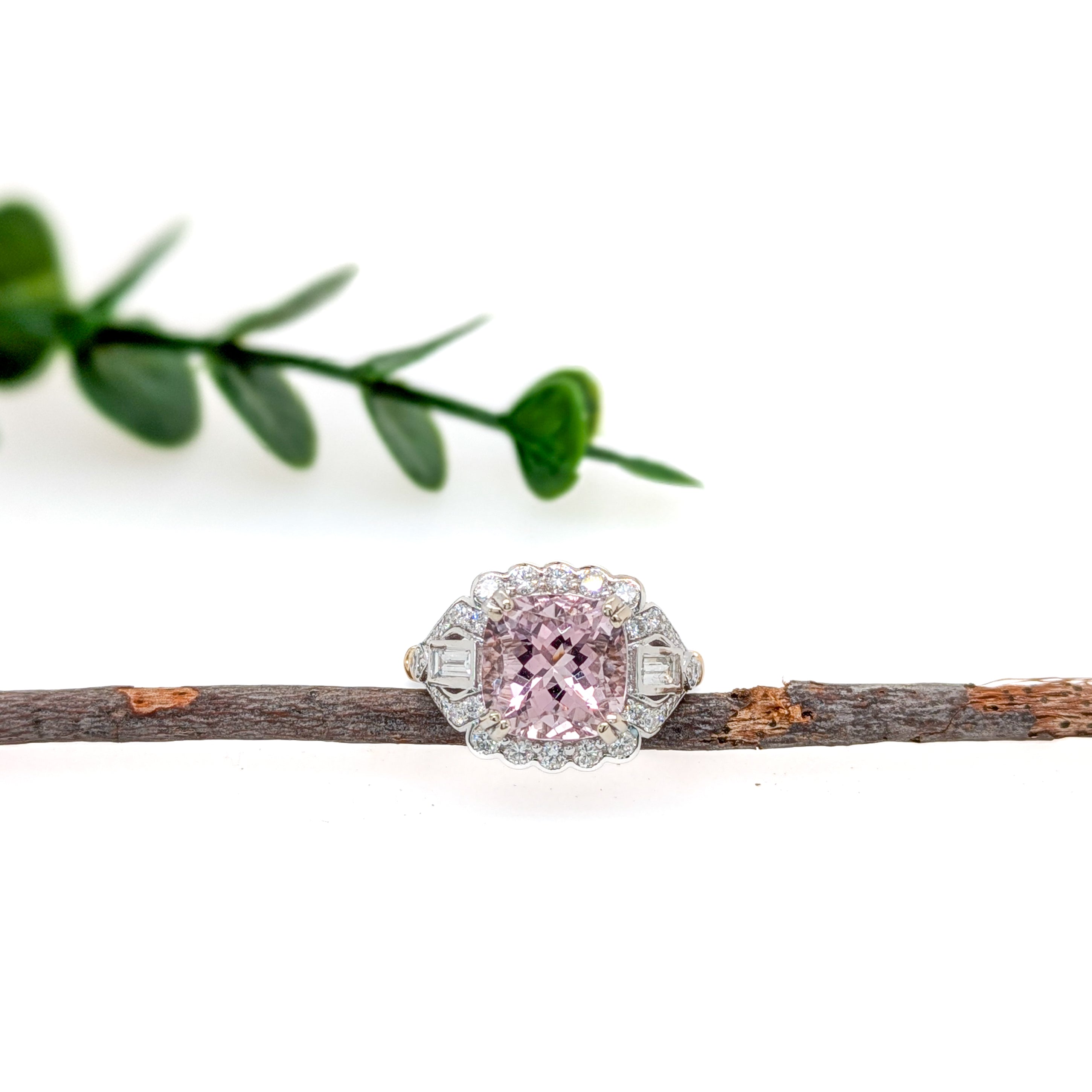 Lara 14K Dual White Yellow Gold 2.97cts Cor de Rosa Morganite Diamond Ring | Cushion 9mm