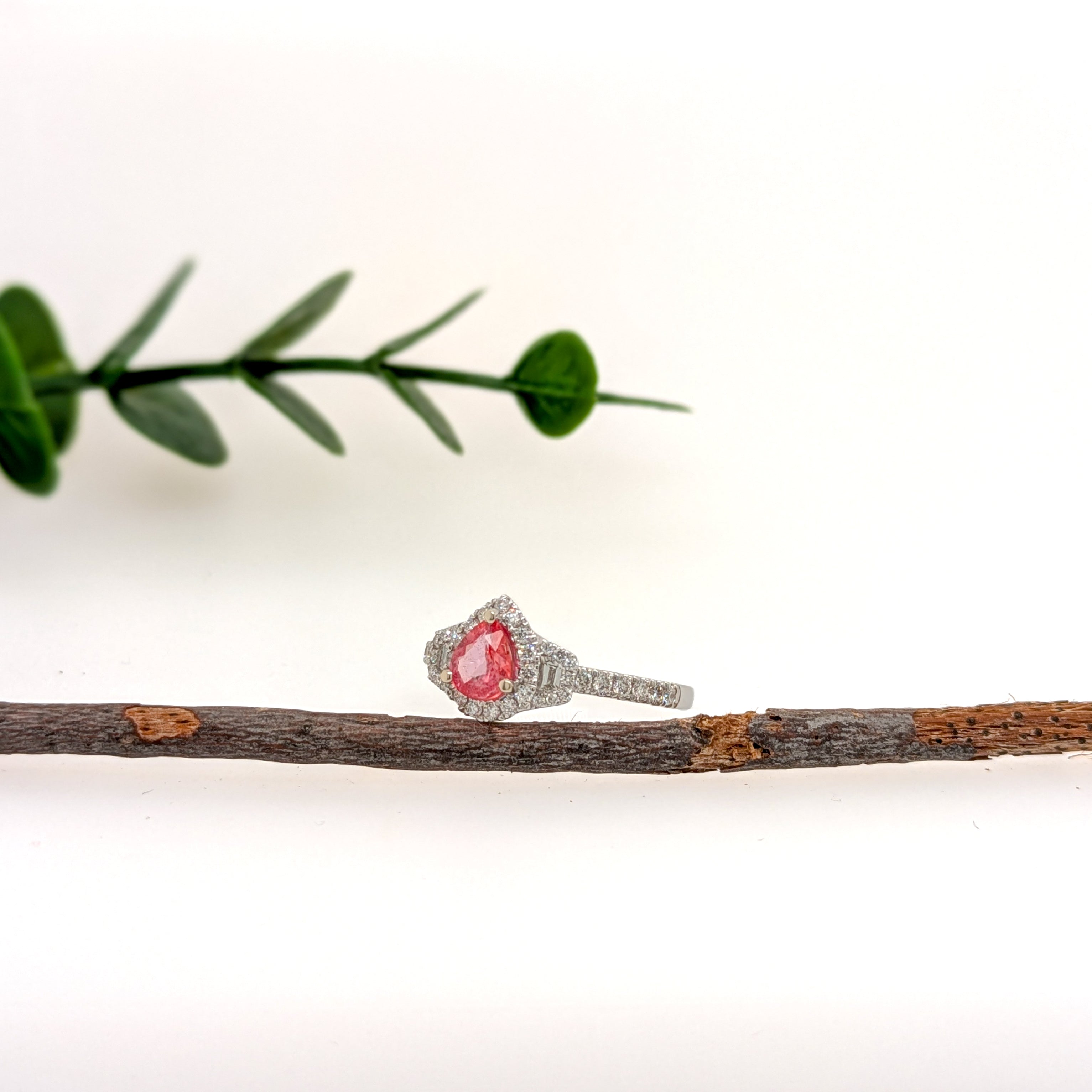 Samira 14K White Gold 0.575cts Padparadscha Sapphire Diamond Ring | Pear Shape 6x4.6mm